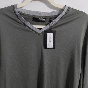 Murano Olive Green V-Neck Shirt with Gray Trim